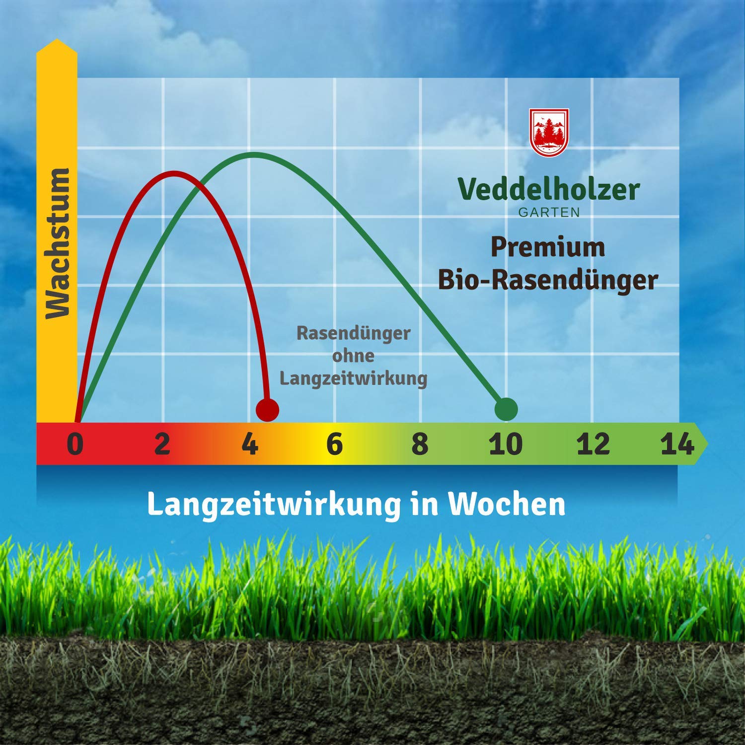 VERGLEICHSSIEGER 2021 Veddelholzer Bio Rasendünger 3 Monaten Langzeitwirkung hohem Stickstoffgehalt für Frühjahr & Sommer, staubarmes Granulat, unbedenklich für Haustiere Langzeitdünger Rasen Dünger