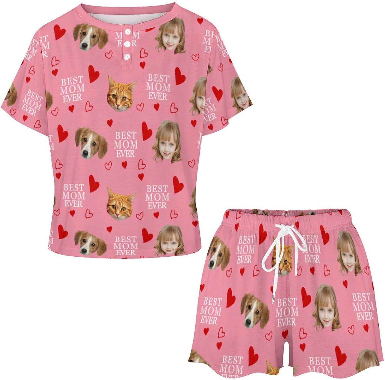 Custom Face Pajama Set for Women, Personalized Photo Pjs, Funny Picture Short Sleepwear