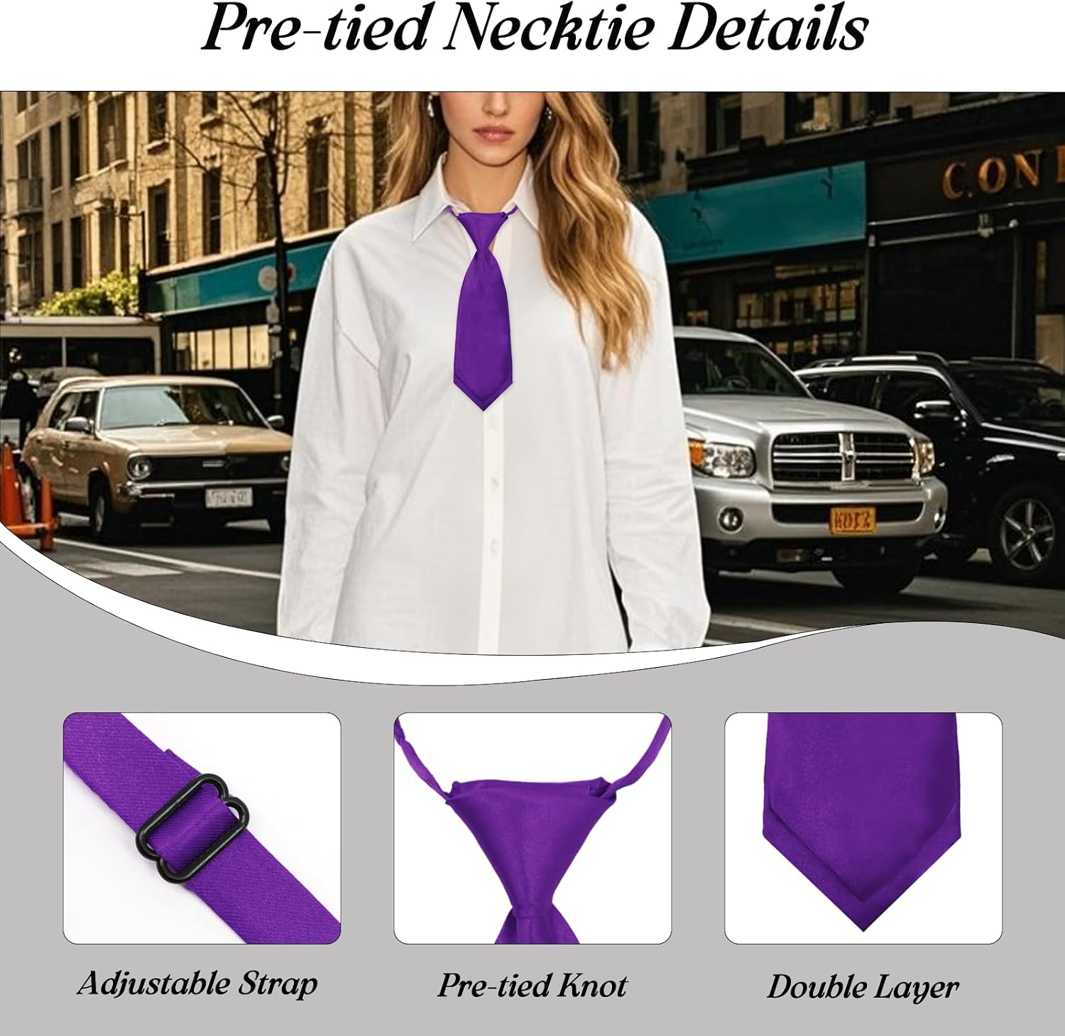 Ties for Women and Girls, Pre-tied Womens Bow Tie Short Ladies Neck Tie for School Uniform Graduation Party Daily