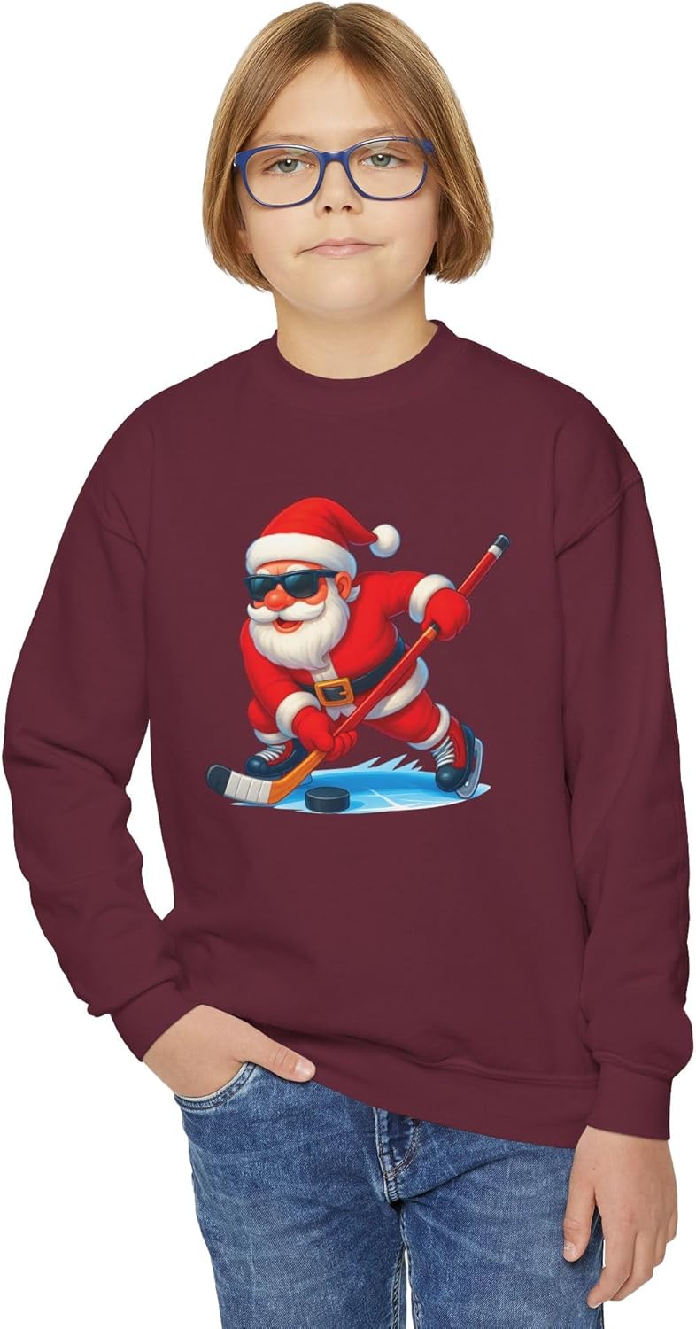 Funny Ice Hockey Santa sweater for kids Hockey Youth Sweatshirt Christmas Boys toddler hockey Apparel for hockey players fan