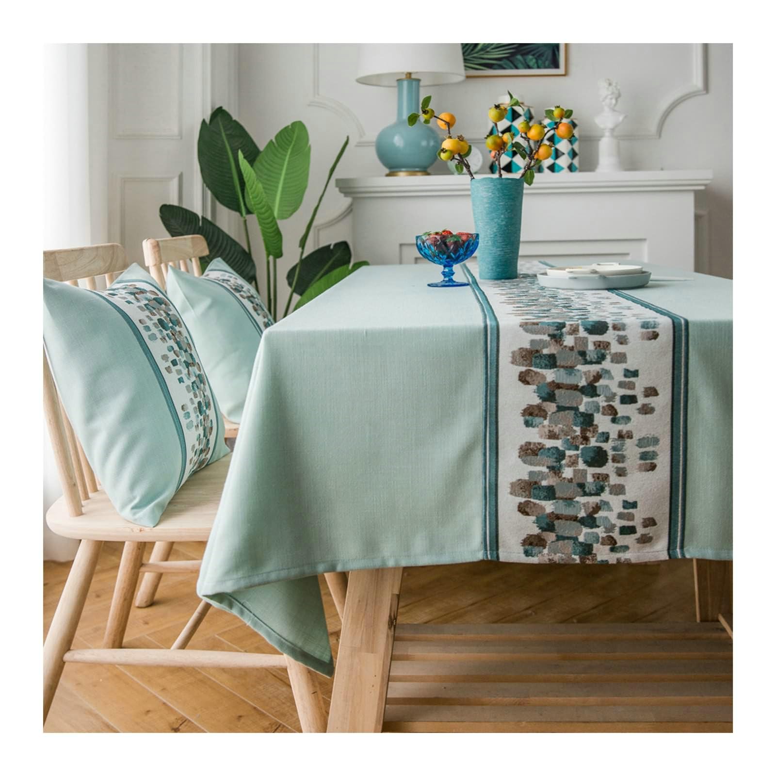 Tischdecke 135x240 Grün, Tischdecke Abwaschbar Antirutsch Rechteckig Polyester Klein Steine Stickerei Tischtuch für Indoor, Outdoor, Essen, Küche