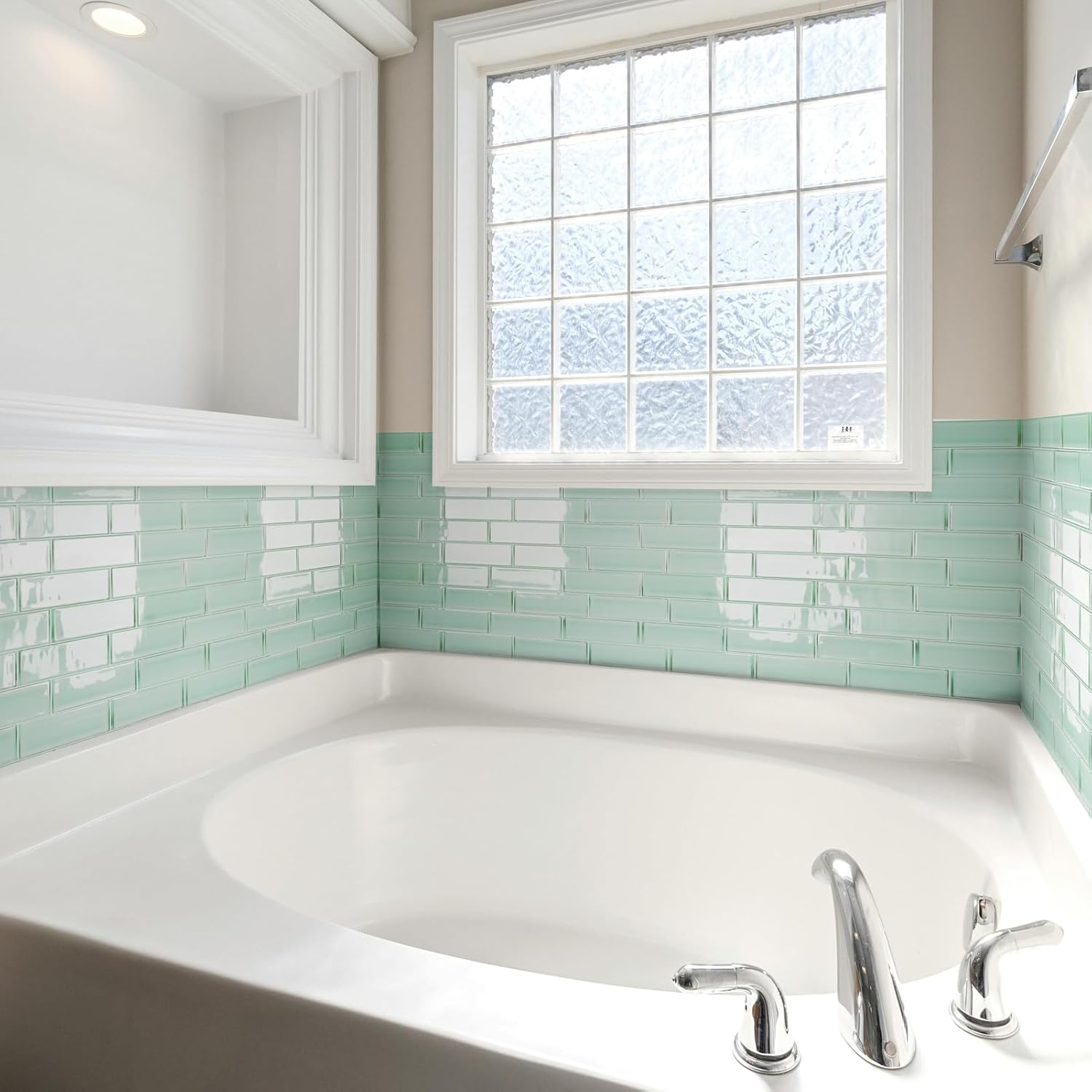 Art3d 10-Pack Heavy-Duty Peel and Stick Backsplash, 12 x 12 Inch Vinyl Seaglass Subway Design Stick on Wall Tile for Kitchen Living Room Home Decor, Aqua Green