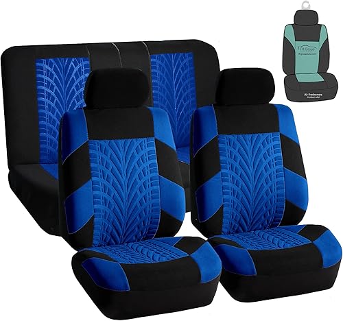 Miniatura 1 de FH Group Fundas de asiento de automóvil, juego completo de bolsa de aire azul y funda de asiento trasero dividida, fundas de asiento de automóvil de