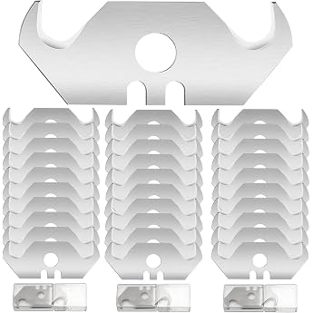 Hook Blades Trapezoidal Hook Blades 30 Pieces Hook Blade 0.6 mm Blade Thickness with Hole for Carpet Knife Packaging Flooring Plastic