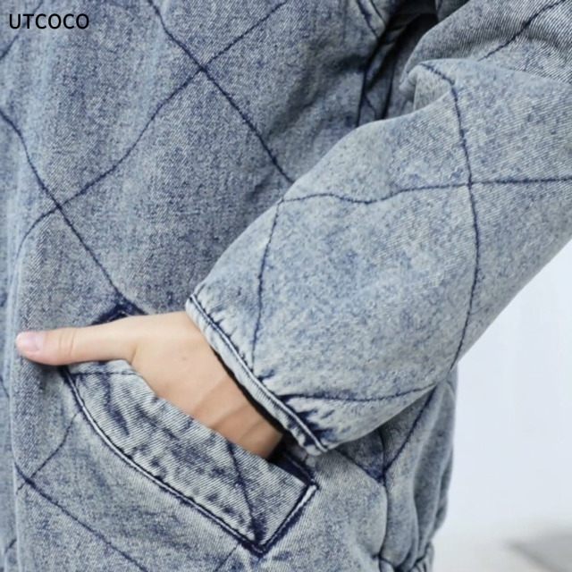 utcoco Women's Oversized Long Sleeve Denim Jacket Casual Loose Fit