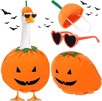 Hysagtek Halloween Porch Goose Outfits - Yard Goose Outfits Pumpkin Costume with Glasses Fall Halloween Goose Clothes for 23" Goose Outdoor Patio Yard Lawn Art Decoration