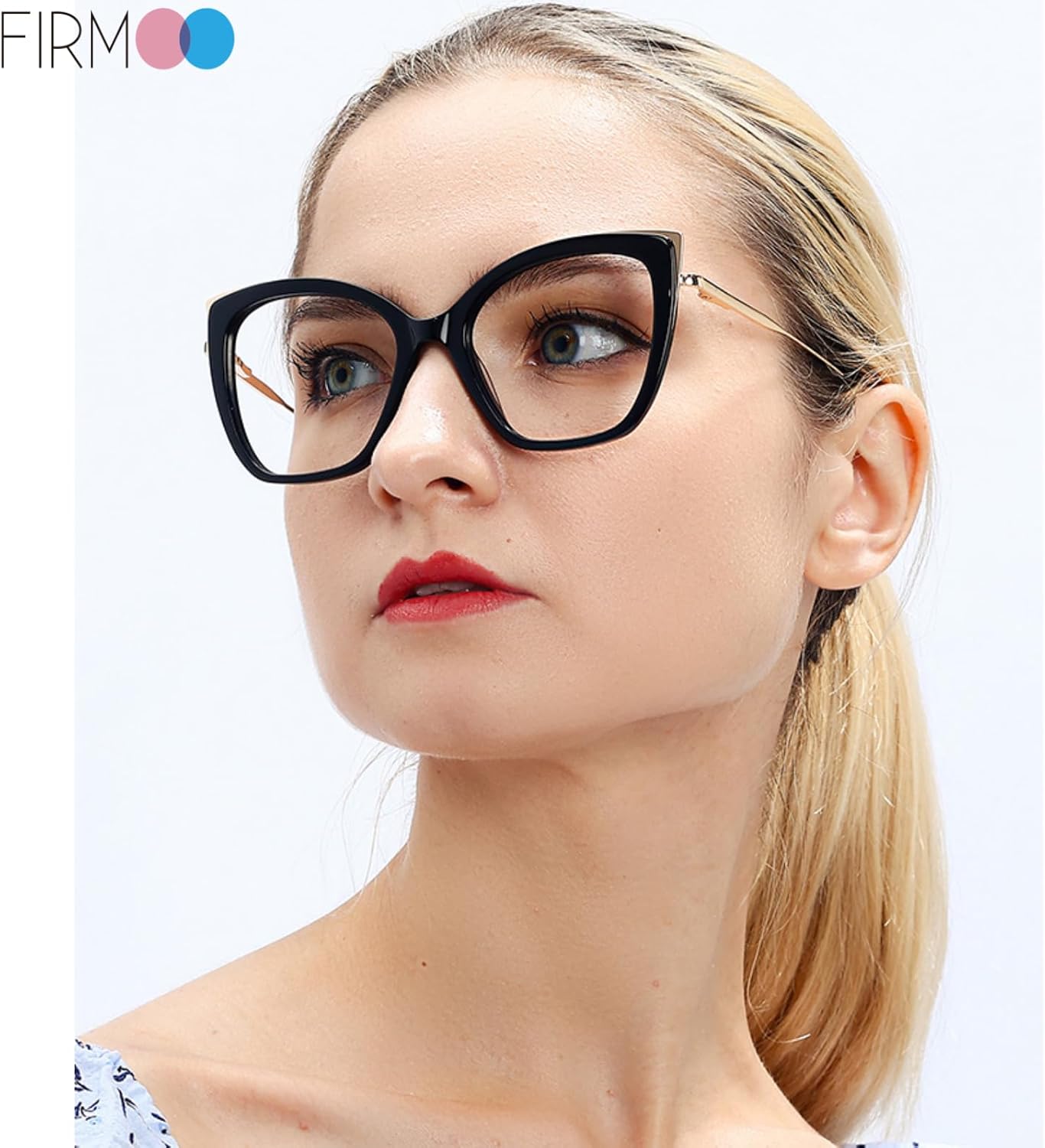 Firmoo Blue Light Glasses Cat-Eye Large Frame for Women Acetate Metal Frame UV Protection for Computer & Phone Use