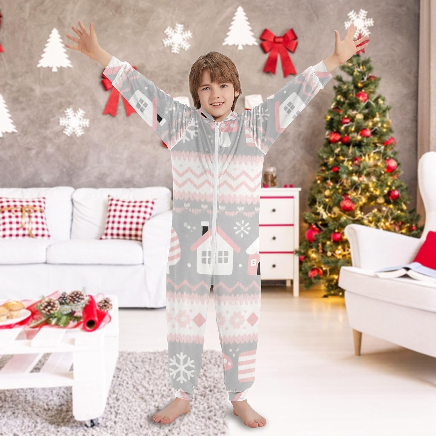 Pajama Soft Cozy Hooded Loungewear Sleepwear for Christmas Home 4-14Y