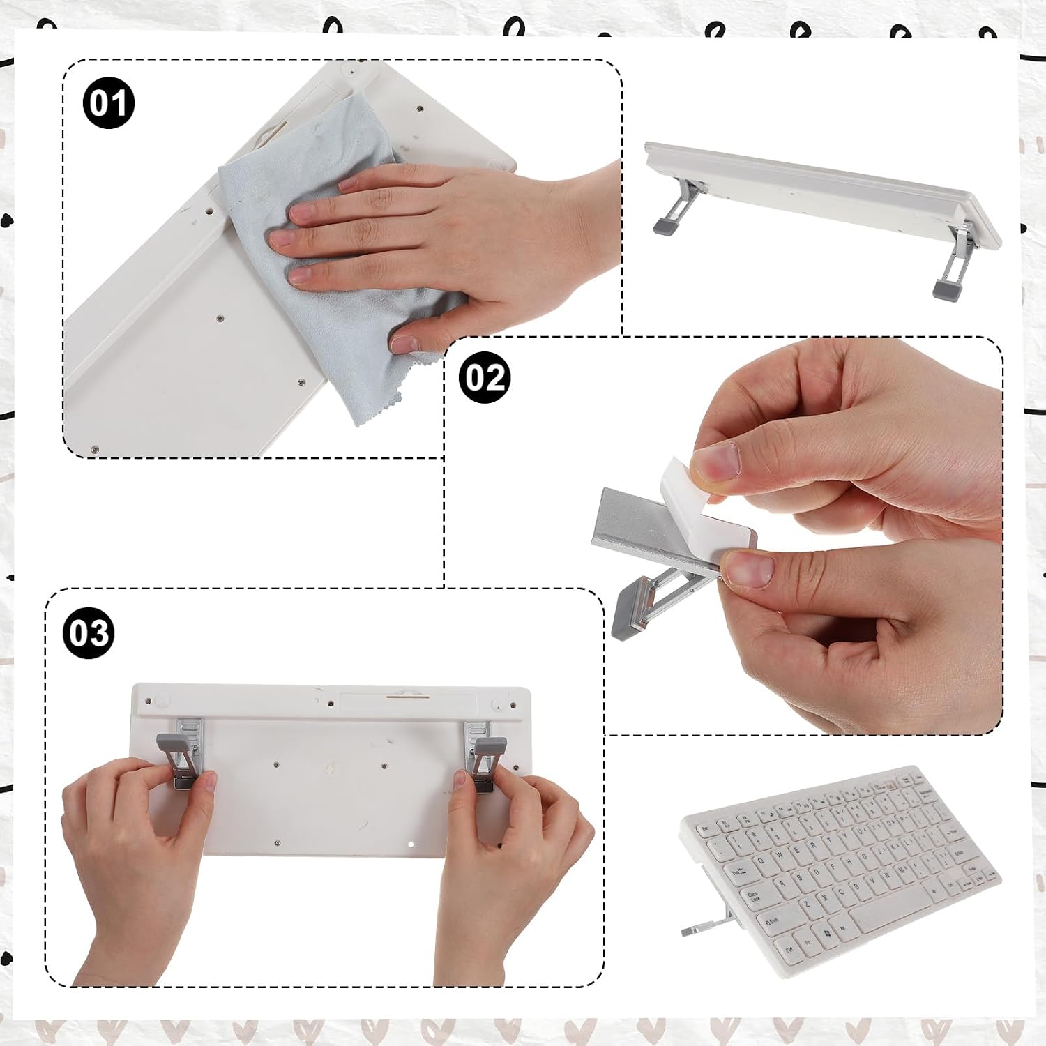 2Pcs Mini Keyboard Riser Tilt Stand Portable Laptop Stand Three Angle Adjustable Foldable Invisible Laptop Riser Anti-Slip Adhesive Keyboard Computer Stands Feet for Cellphone Laptops