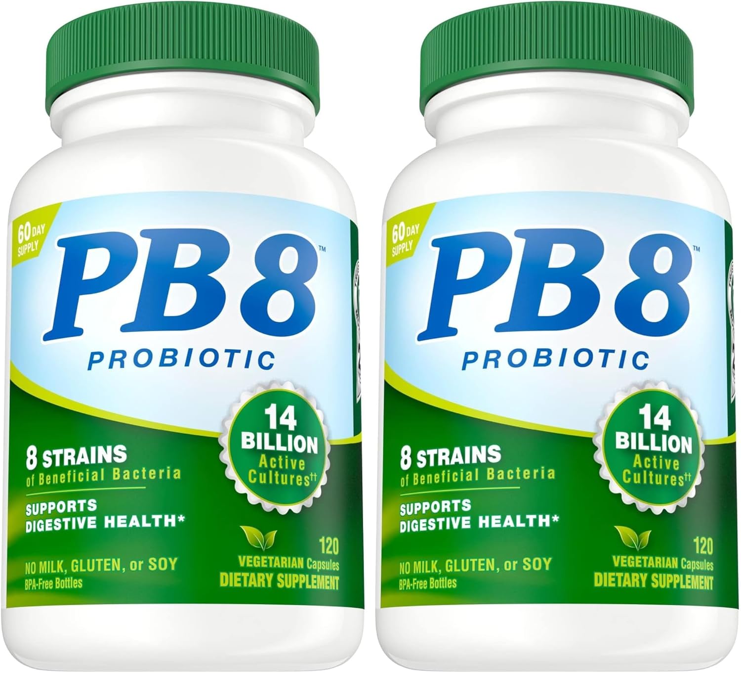 Nutrition Now PB 8 Probiotic Acidophilus for Life* Vegetarian Dietary Supplement for Men and Women, 120 Count (Pack of 2)