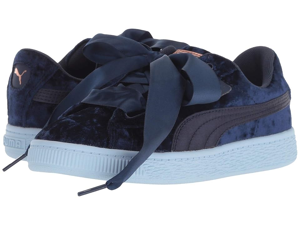 

Puma Kids Basket Heart Velour PS (Little Kid) (Peacoat/Rose Gold) Girls Shoes