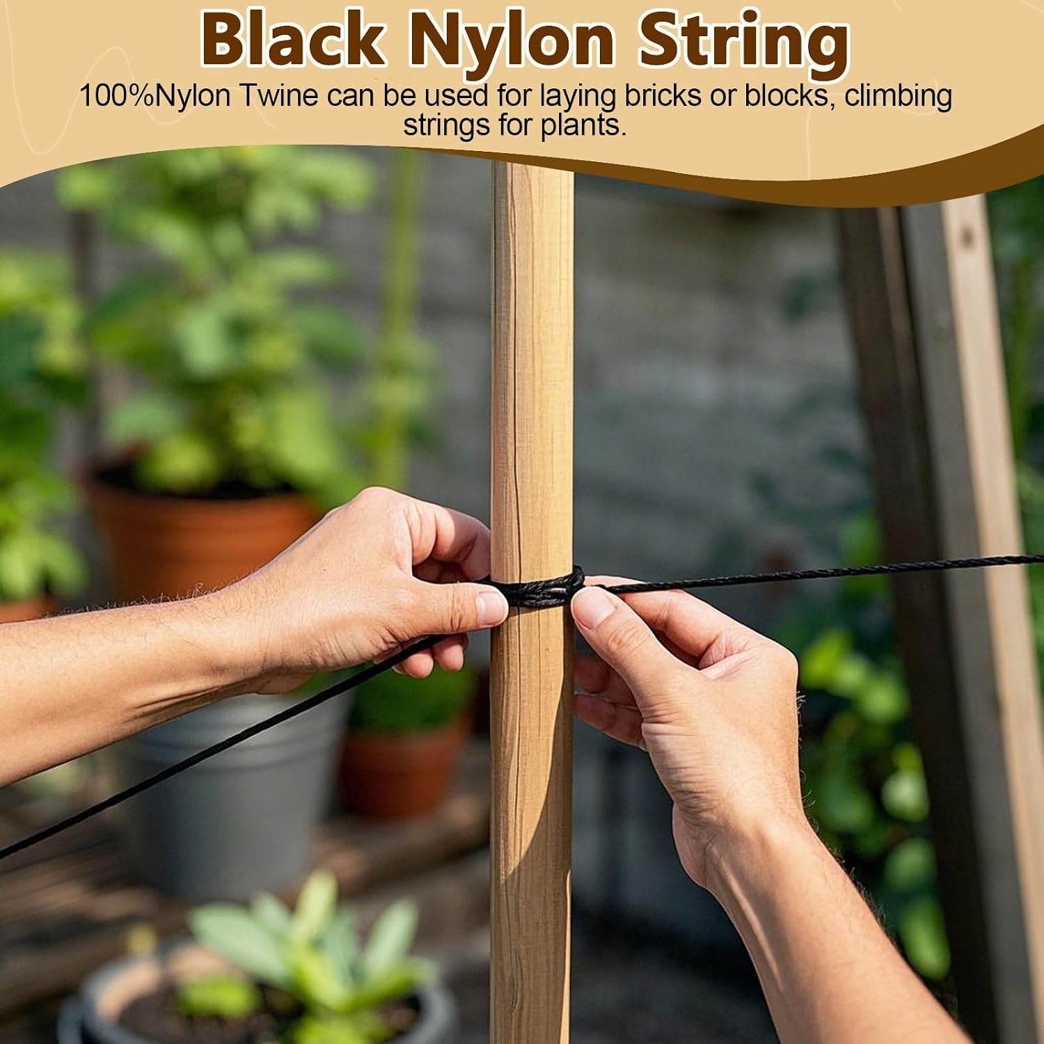 Black Nylon String 1000ft 2mm UV Resistant Twine Garden Tomato Climb Wrap | Floristry, Fishing, Gift Wrapping, Camping, Outdoor Survival, Netting, Home Improvement, Crafting, DIY Repair, Tie-Down