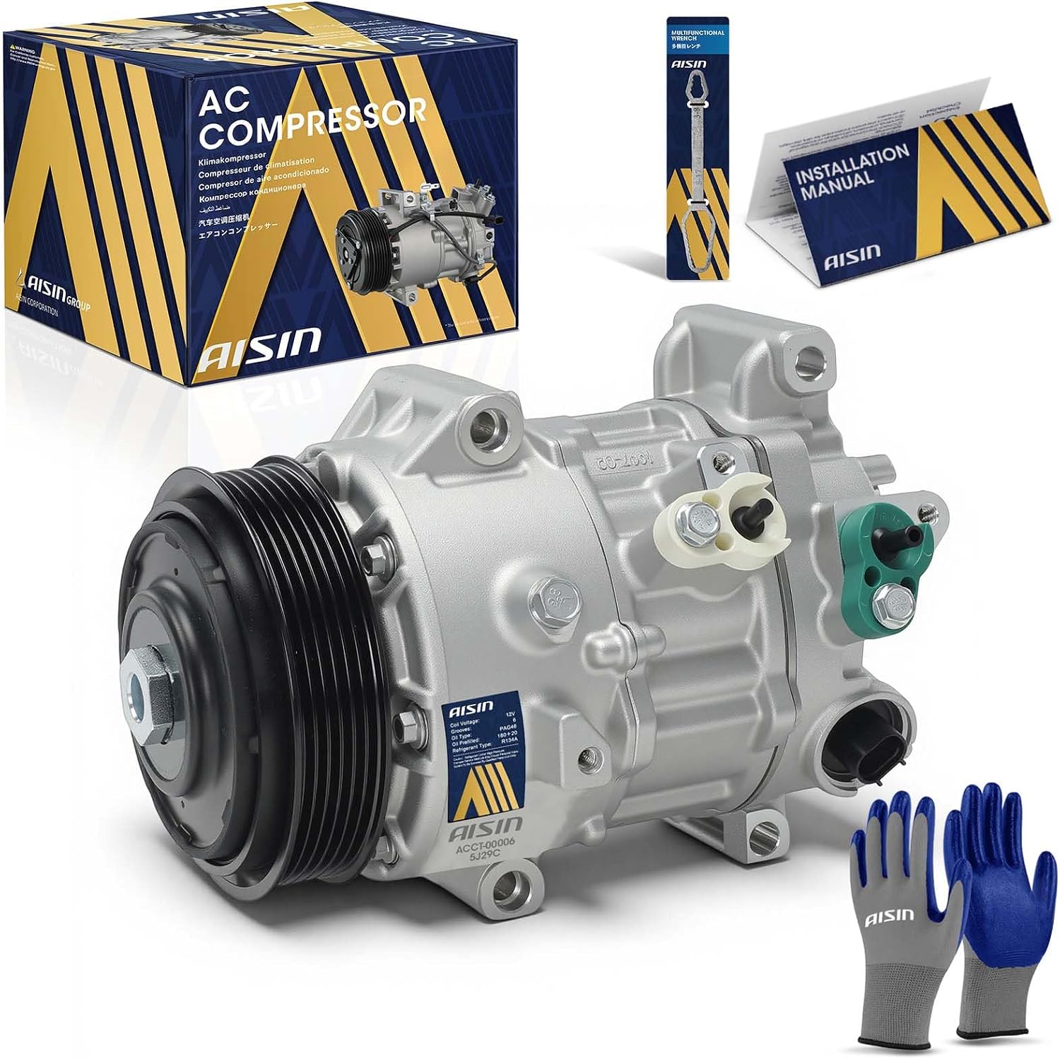 AISIN AC Compressor ACCT-00006 with 6-Groove Pulley and Clutch