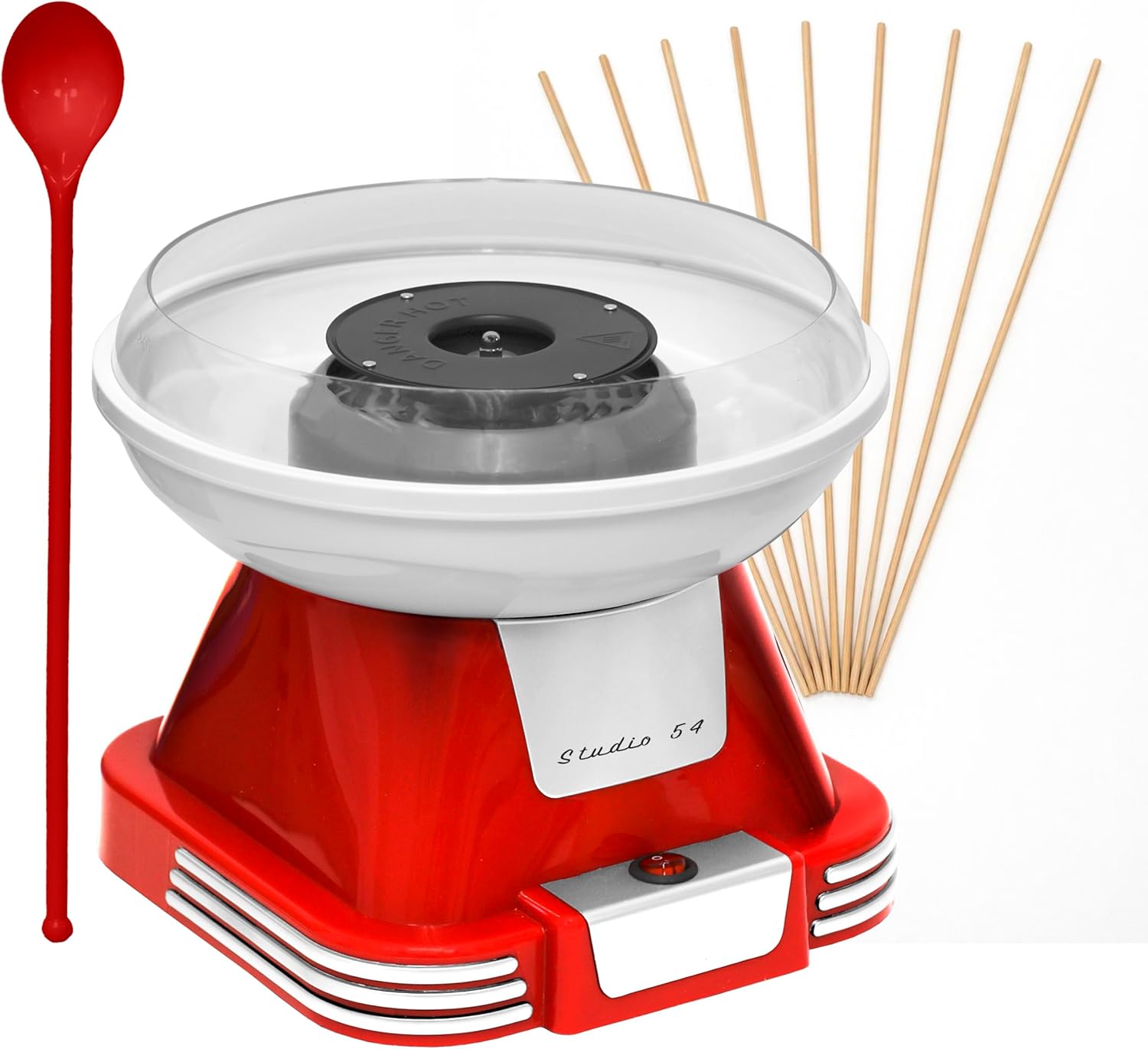 Studio 54 Retro Cotton Candy Machine with Spoon – Cotton Candy Maker for Home, Easy-Use Cotton Candy Machine for Kids, Durable Vintage Design, BPA & Lead-Free, Metallic Red