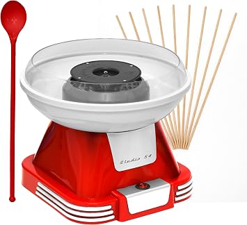 Retro Cotton Candy Machine with Spoon Cotton Candy Maker for Home, Easy-Use Cotton Candy Machine for Kids, Durable Vintage Design, BPA & Lead-Free, Metallic Red