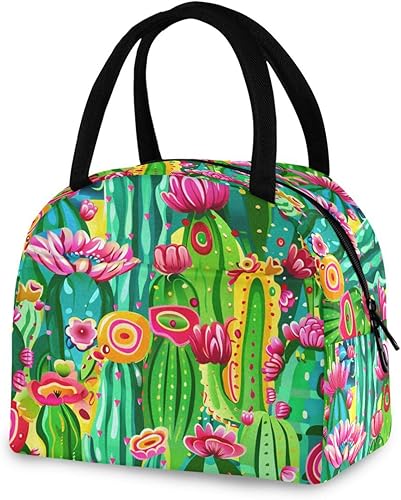 Vista 2 de Psychedelic Cactus Large Capacity Lunch Box Tote Bag Lunch Totes for Women for Kindergarten bolsos de almuerzo para mujeres