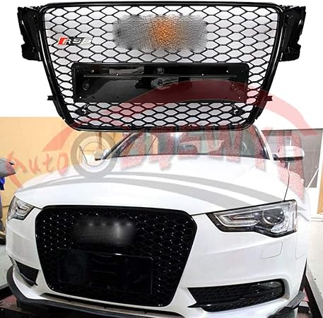 Amazon カースタイリングフロントグリル六角メッシュハニカムフードグリルアウディa5 S5 Rs5グリルグリルエプロンフロントグリル07 11 A5 Rs5ブラックフロント カーアクセサリ 車 バイク