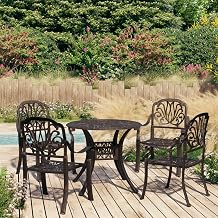 5-teiliger Bistro-Gartenset aus Gusseisen, Antik Bronze, wetterfestes Outdoor Esstischgruppe mit Sonnenschirm Loch fur Terrasse, Balkon Oder Garten, mittelgro und langlebig