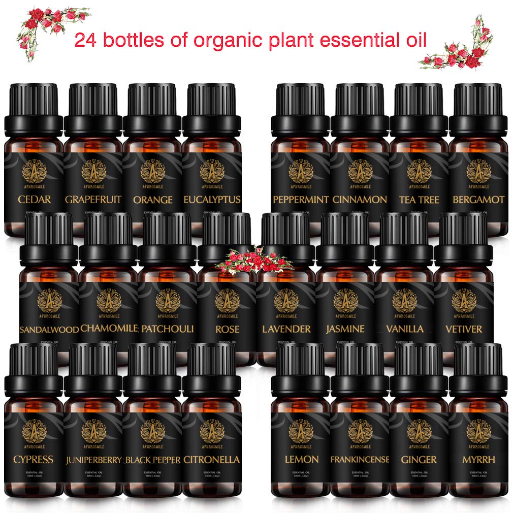 24x10ml Aromatherapie Rose ätherische Öle Set für Diffusor, 100% reine Grapefruit ätherisches Öl Kit für Luftbefeuchter-Orange,Zitrone, Weihrauch, Zeder, Zypresse, Wacholderbeere...Ätherisches Öl Set