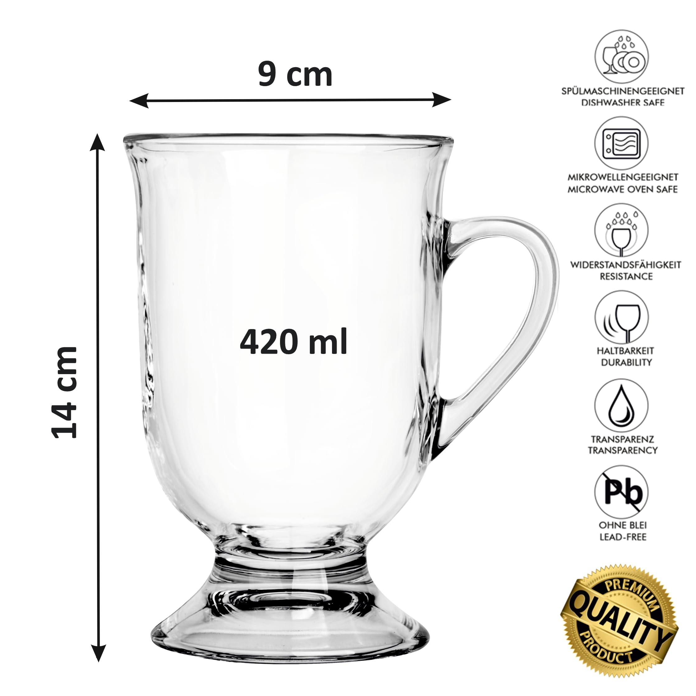 Trinkgläser Set 420 ml – 24 Stück Wassergläser Perfekt für Kaffee, Tee und heiße Getränke - Dessertgläser - Ergonomischer Griff - Spülmaschinenfest - Ideal für Zuhause und Büro
