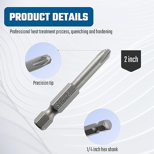 Miniatura 4 de Phillips - Juego de puntas de destornillador con ranura cruzada, 12 unidades, vástago hexagonal de 14 de pulgada de 2 pulgadas1.969 in de longitud,