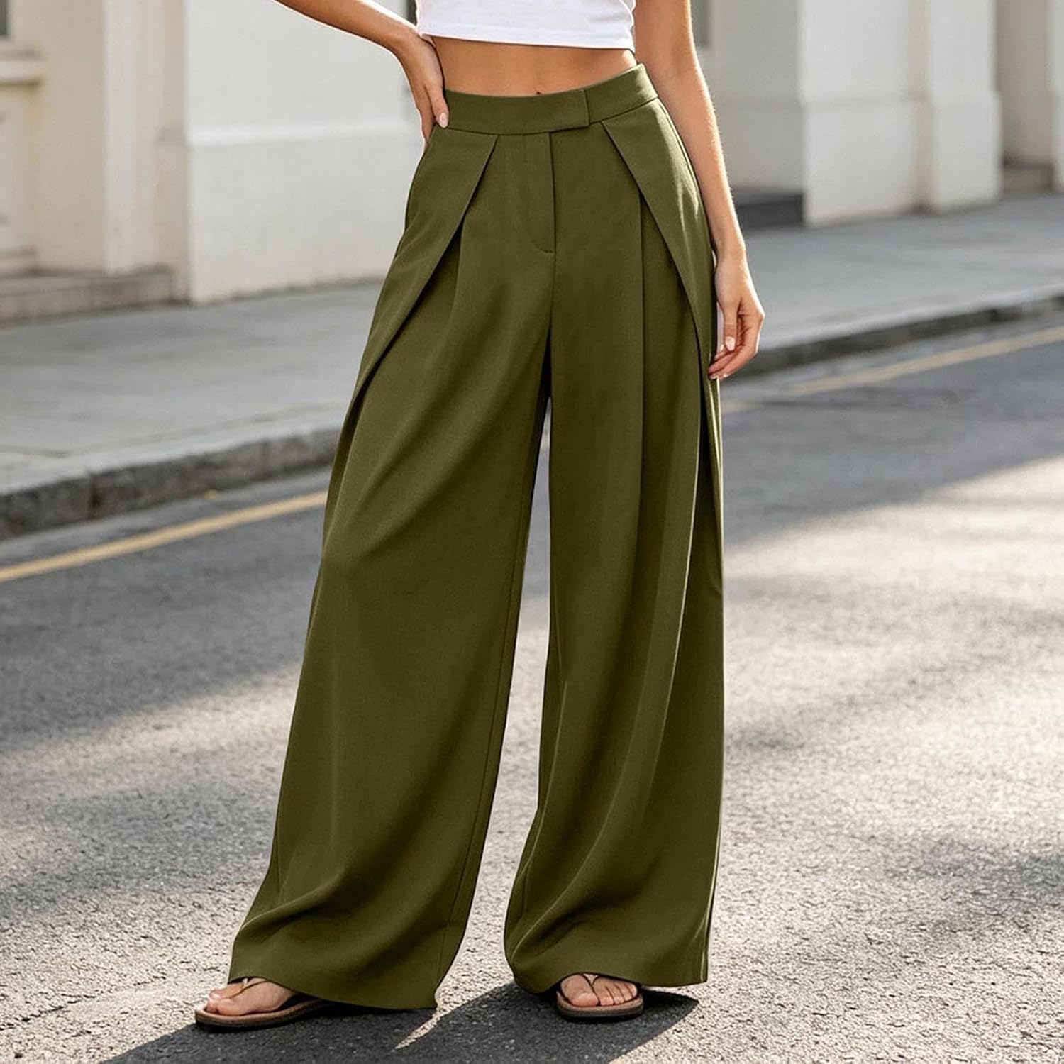 Women Wide Leg Dress Pants Casual Pleated Palazzo Work Slacks
