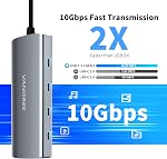 VANGREE USB C Hub, 3 USB 3.2 Gen 2 Ports with 10Gbps, 4K@60Hz HDMI, 100W Power Delivery, 3 USB-A 3.2 Ports, USB C Splitter Multiport Adapter Extender for MacBook Pro/Air, iPad Pro, Mac mini and More
