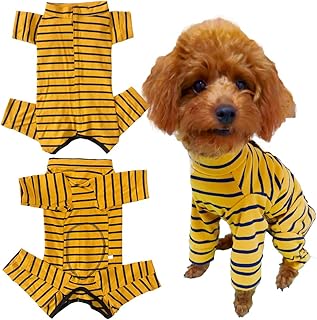Dog’s Recovery Suit Post Surgery Shirt for Puppy, Full Coverage Dog's Bodysuit Wound Protective Surgical Clothes for Small and Medium Pets (Yellow Black Stripe-s)