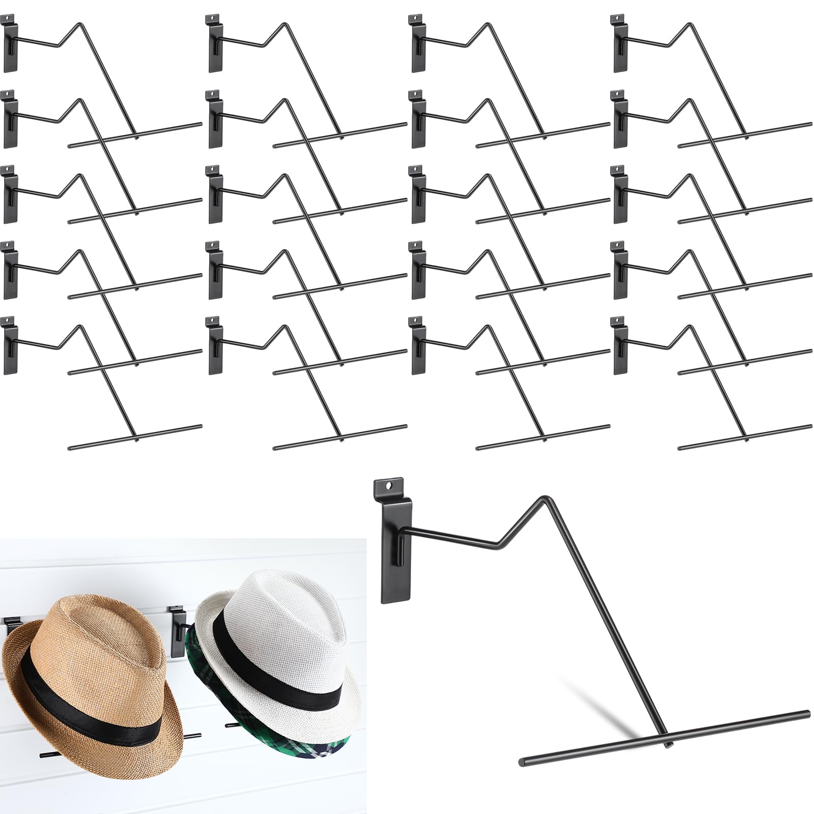 Support mural pour chapeaux de cowboy noirs en métal chromé Zonon x20
