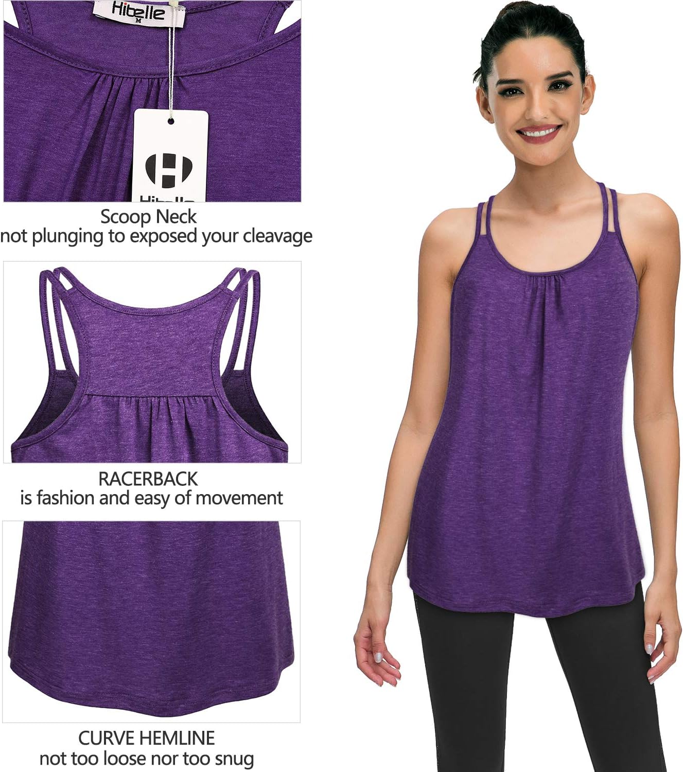 Hibelle Womens Scoop Neck Cute Racerback Yoga Workout Tank Top - Image 7