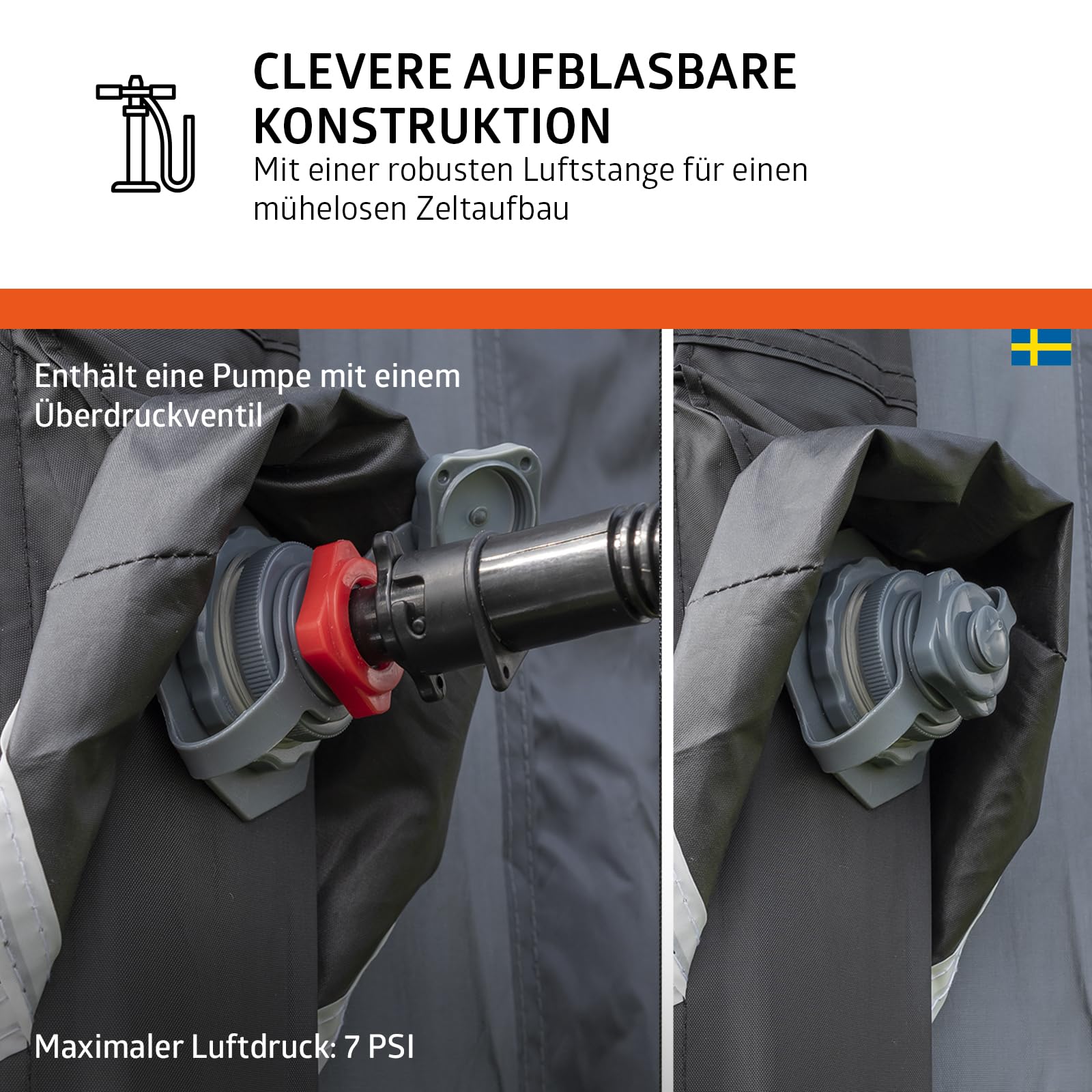 Campout Aufblasbares Busvorzelt für Campervan – 300 x 210 cm – 3000 mm Wassersäule – Anbauhöhe 180-210 cm – Aufbau in 15 Min – Inkl. Pumpe & Sturmabspannleinen