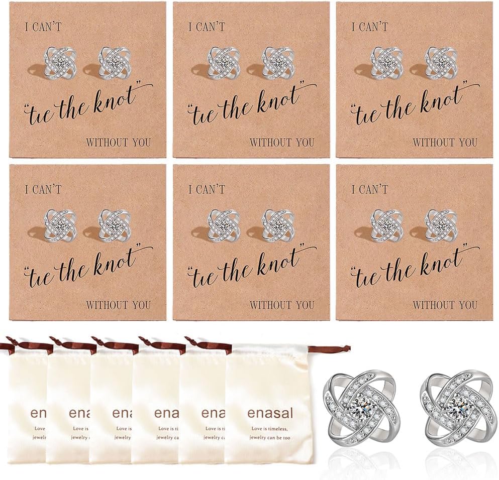 1/4/5/6Pcs Bridesmaid Proposal Gifts,18K Gold Plated Earrings, Love Knot Bridesmaid Earrings from Bride for Wedding