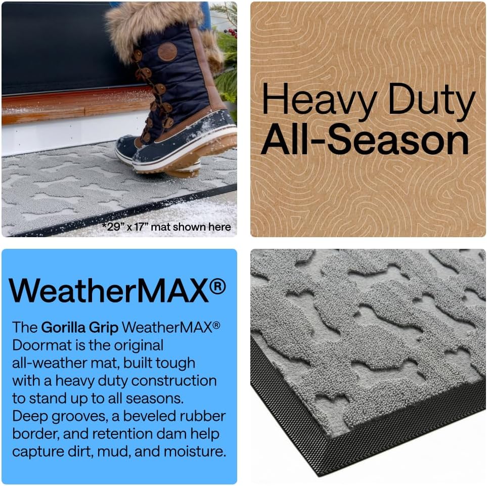  WeatherMAX Door Mat, Indoor Outdoor, 29x17, Light Gray Bones | 100% Waterproof Outdoor Doormat, US Designed, Stain and Fade Resistant, Low Profile Front Door Mat, Easy to Clean Welcome Mat thumbnail