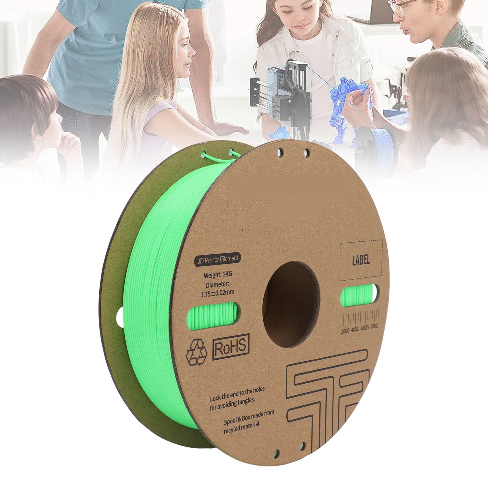 Green PLA Filament 1.75mm, High Speed 3D Printer Filament bis 600mm/s, Hohe Genauigkeit ±0.02mm, Für Ender 3 CR10, 1kg Spule