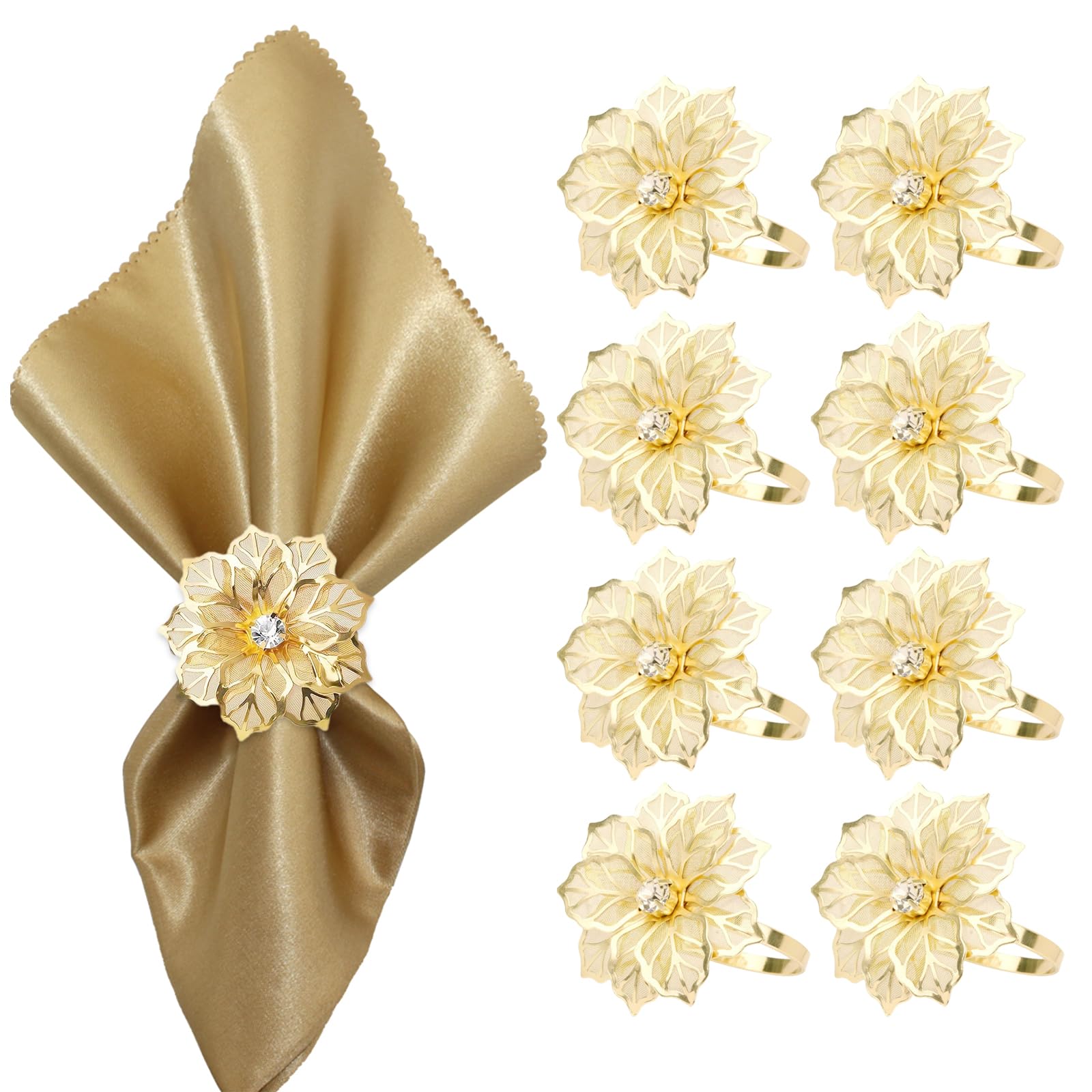Lot De 8 Ronds De Serviette Dorés Design Feuilles - Diamètre Intérieur 4 Cm Pour Mariage Et Fêtes - 6