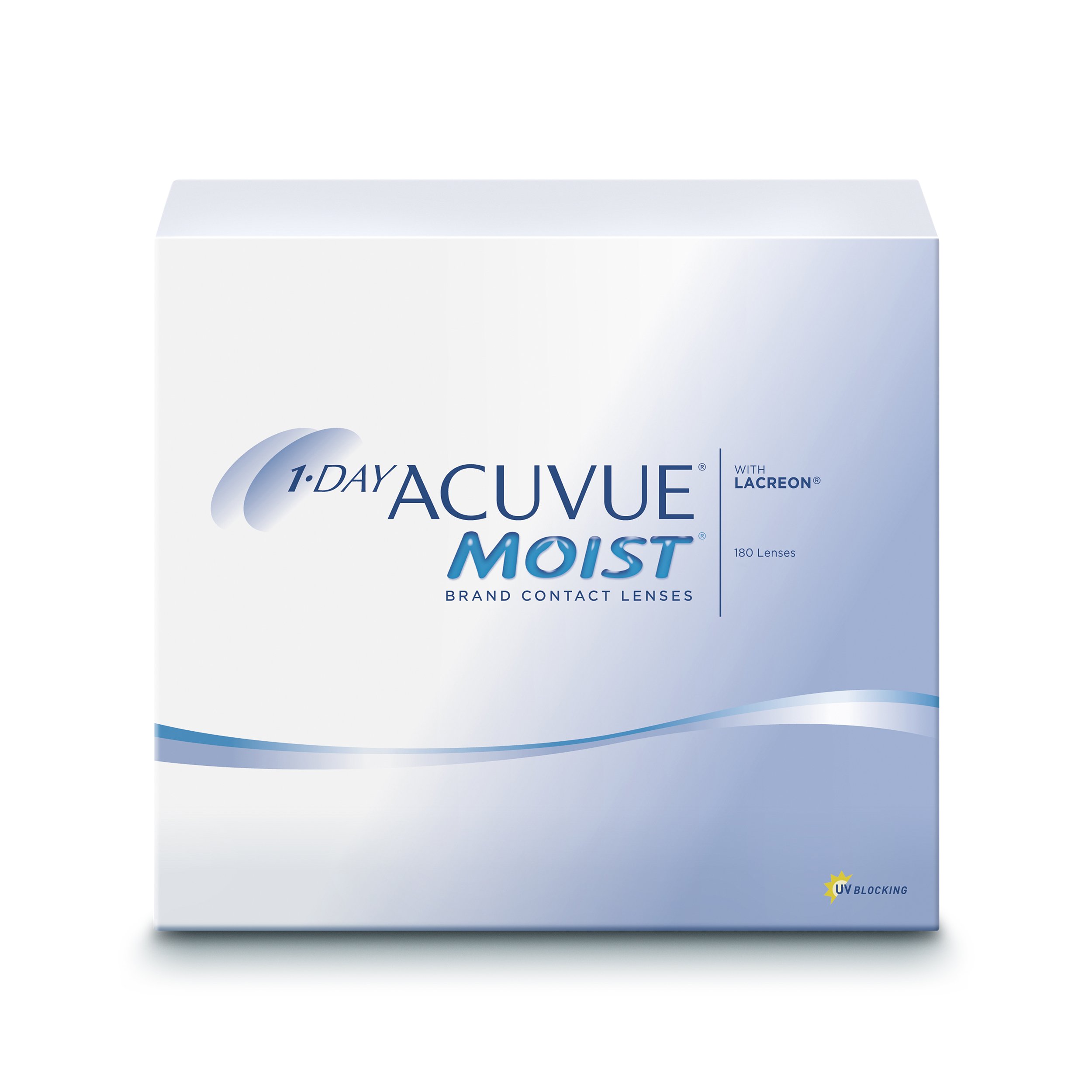 ACUVUE MOIST 1-Day Tageslinsen für empfindliche Augen & Allergiker – Tageskontaktlinsen mit -2,5 dpt und BC 8.5 – UV Schutz & Komfortables Tragegefühl – 180 Linsen