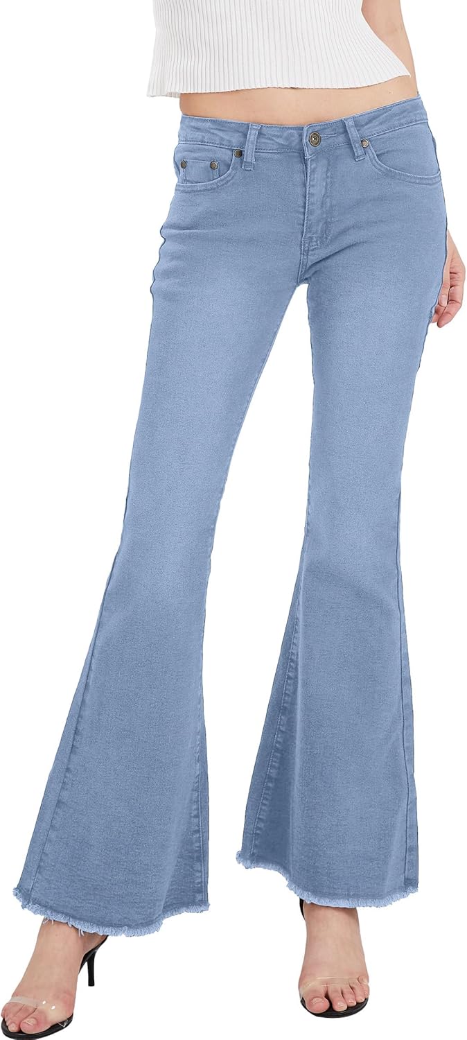 CHARTOU Women's Asymmetric Tassel Flared Slit Ripped Jeans Denim Pants