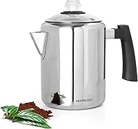 Vista 10 de Mixpresso Cafetera percoladora de acero inoxidable verde para estufa, cafetera percoladora clásica de 37oz, excelente para camping, cafetera de 5-8