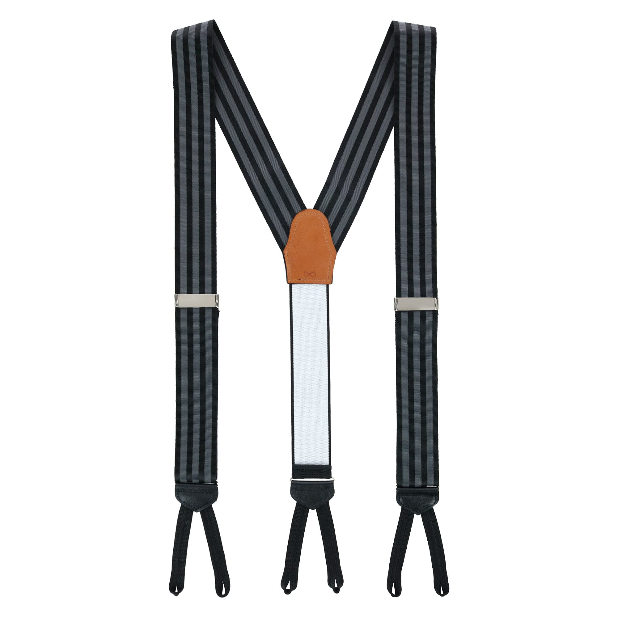 Trafalgar Astaire 38mm Grosgrain Stripe Ribbon Formal End Braces, Black with Grey Stripe