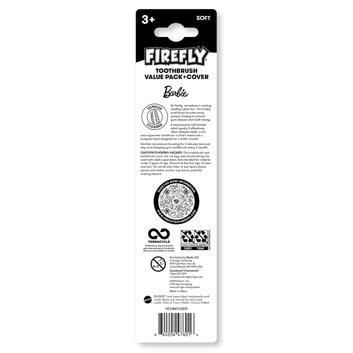 FIREFLY Barbie Toothbrush Value Pack, Soft Bristle Toothbrush for Kids 3+, 3 Ct