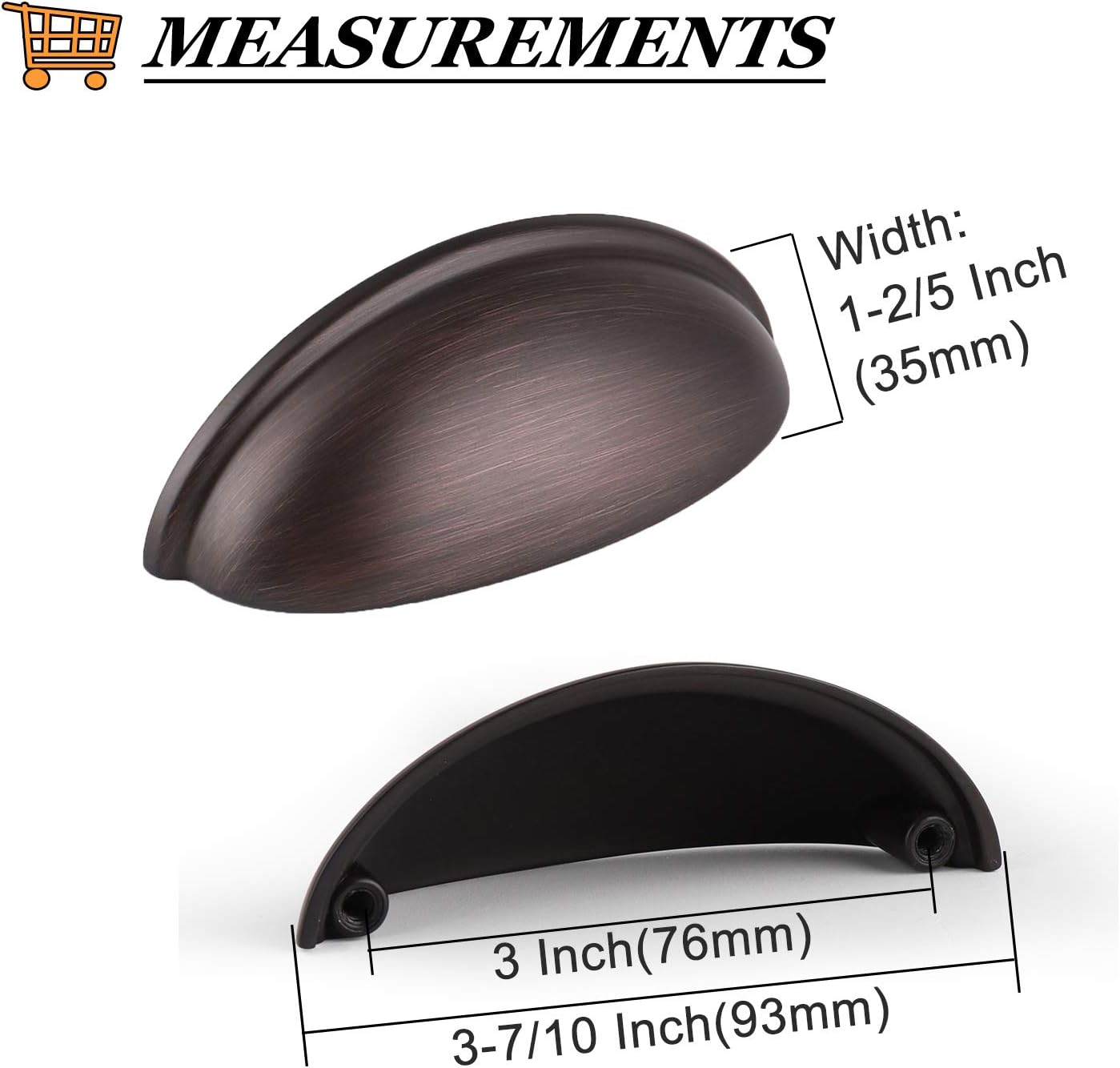 Probrico 30 Pack Drawer Bin Cup Pulls Dresser Pulls for Cabinets Oil Rubbed Bronze - 3 Inch Hole Centers Furniture Handles Kitchen Cabinet Hardware Modern Cup Pulls Handles Knobs