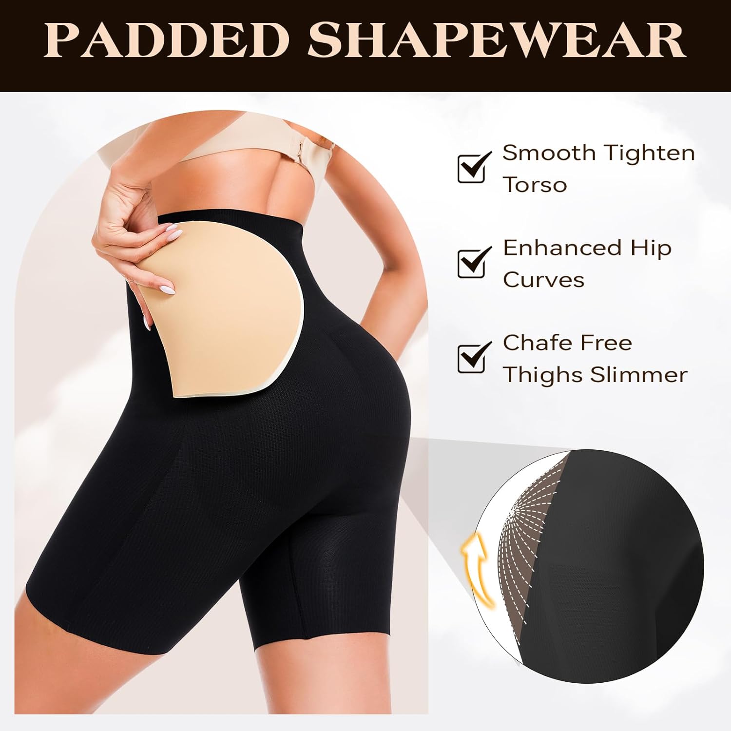 Anygirl Padded Shapewear for Women High Waist Hip Enhancer Shapewear Seamless Underwear Tummy Control Butt Lifter Panties - Image 3