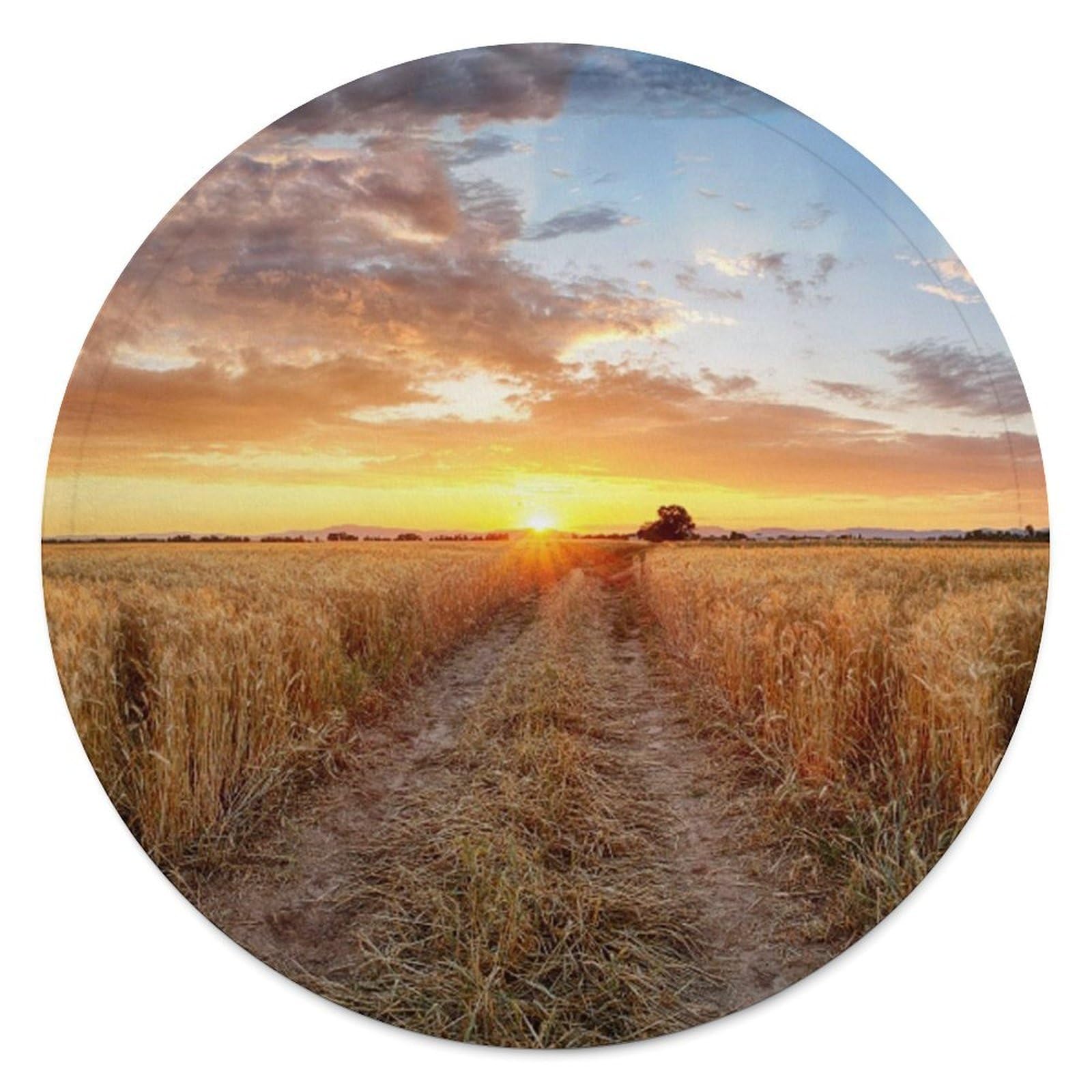 Couverture polaire imprimée Golden Wheat Field 140 cm flanelle ronde plaid canapé camping