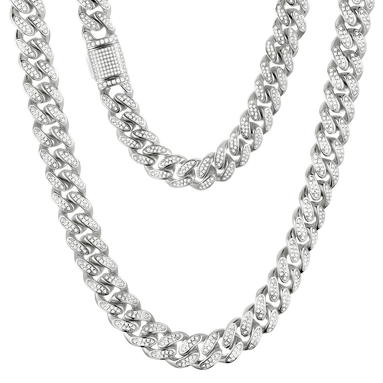 Simwood12mm Iced Out Cuban Link Chain - 18K Real Gold Silver Plated Miami Cuban Necklaces Jewelry, Hip Hop Diamond Chain Bracelets Necklace For Men