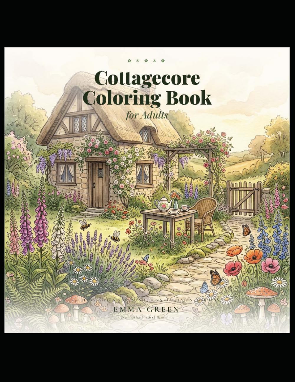 Cottagecore Coloring Book for Adults: 30 Relaxing Nature Scenes with Mushrooms, Cozy Cottages, Gardens & Floral Designs for Stress Relief and Mindful Relaxation