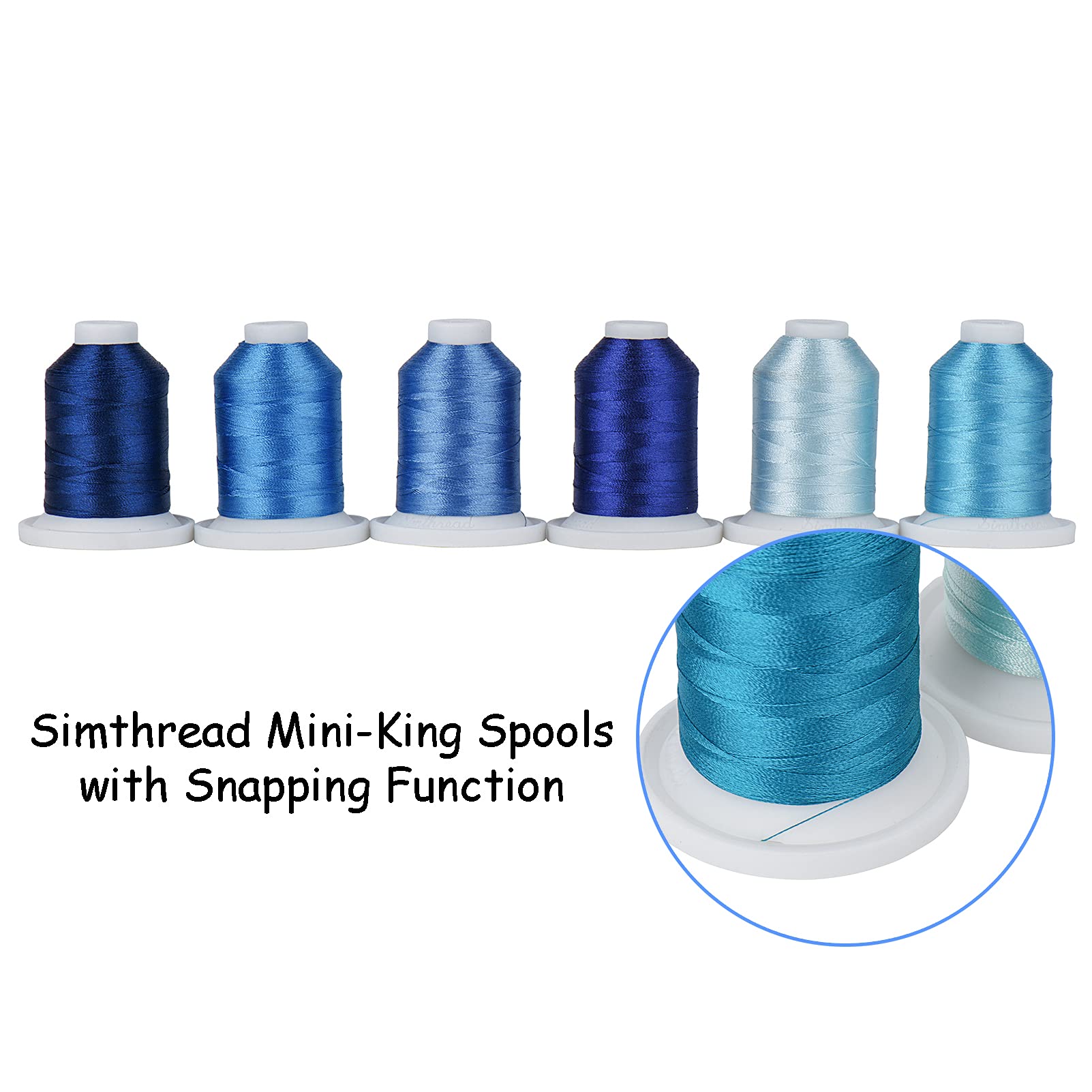 Simthread Filo da ricamo per macchine in poliestere con scatola di plastica, 9 colori blu, 800 yards, per ricamo professionale