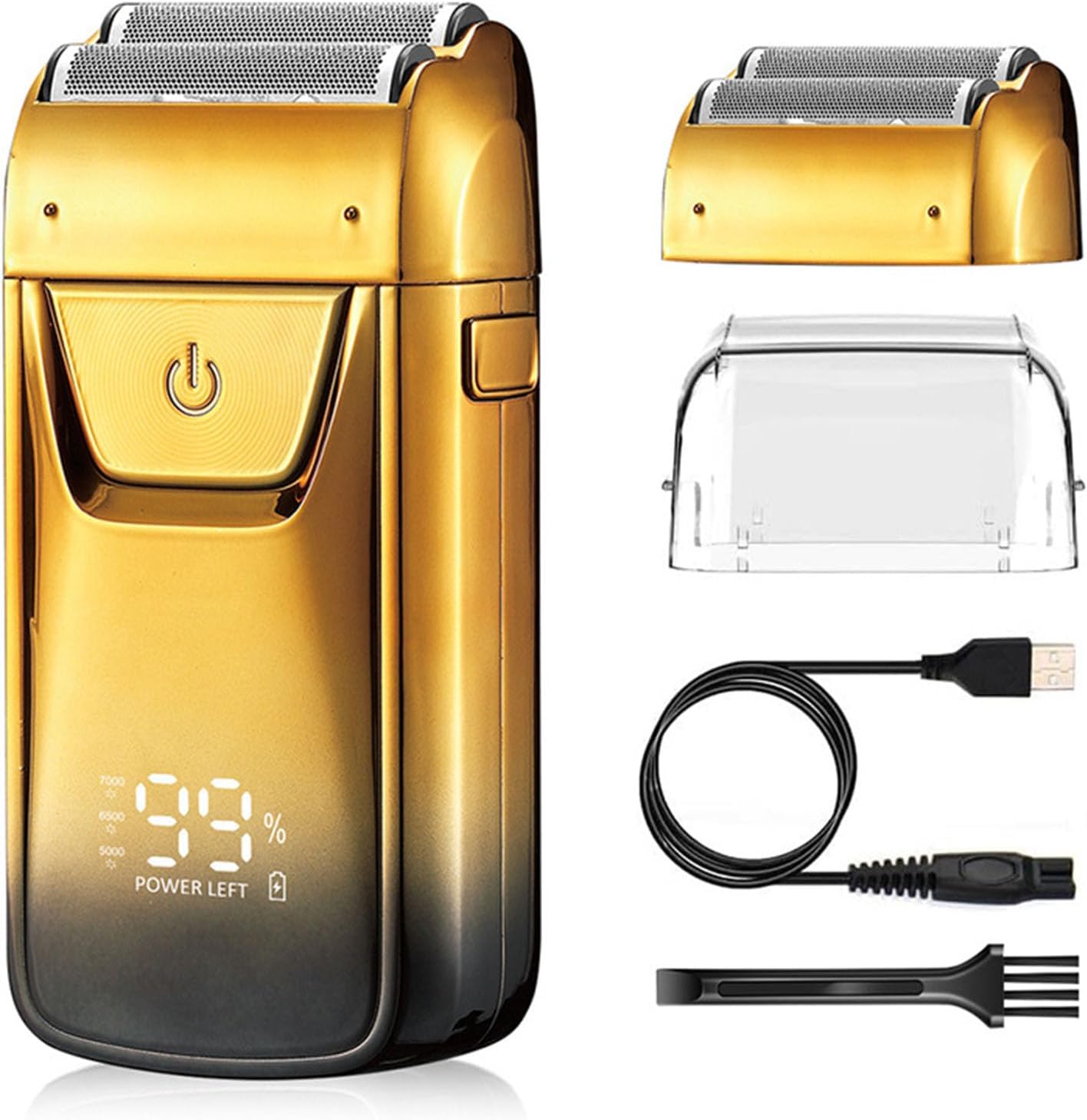 Close Shave Electric Foil Shavers for Men Electric Foil Hair Clipper Dual Floating Head LED Display Close Gromming Rechargeable Foil Hair Trimmer HT 918 (Gold)