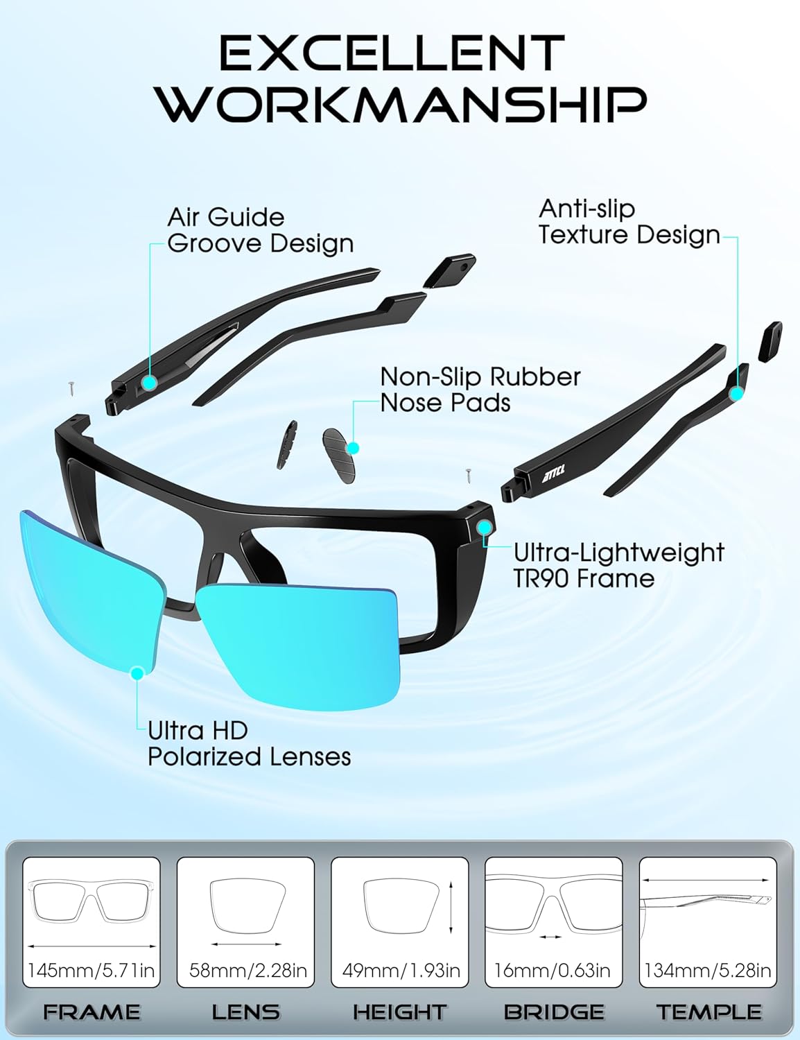 ATTCL Sports Polarized Sunglasses for Men: Secure Anti-Slip Lightweight TR90 Square Frame UV Protection for Driving Fishing - Image 6