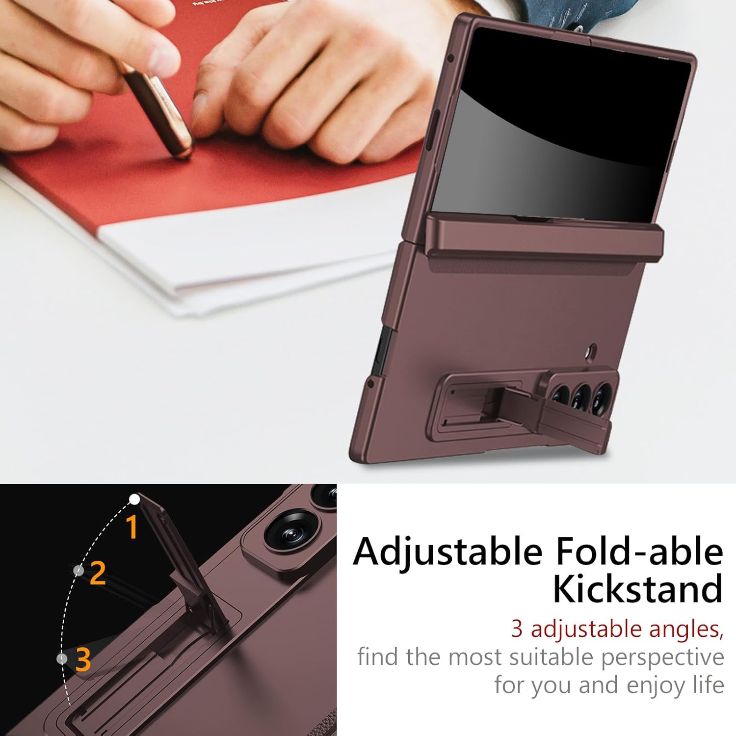 for Samsung Galaxy Z Fold 7 Case with Privacy Screen Protector, Z Fold7 Slim Case with Kickstand Hinge Protection Full-Body Anti-Scratch Shockproof Protective Cover for Z Fold 7 Wine red