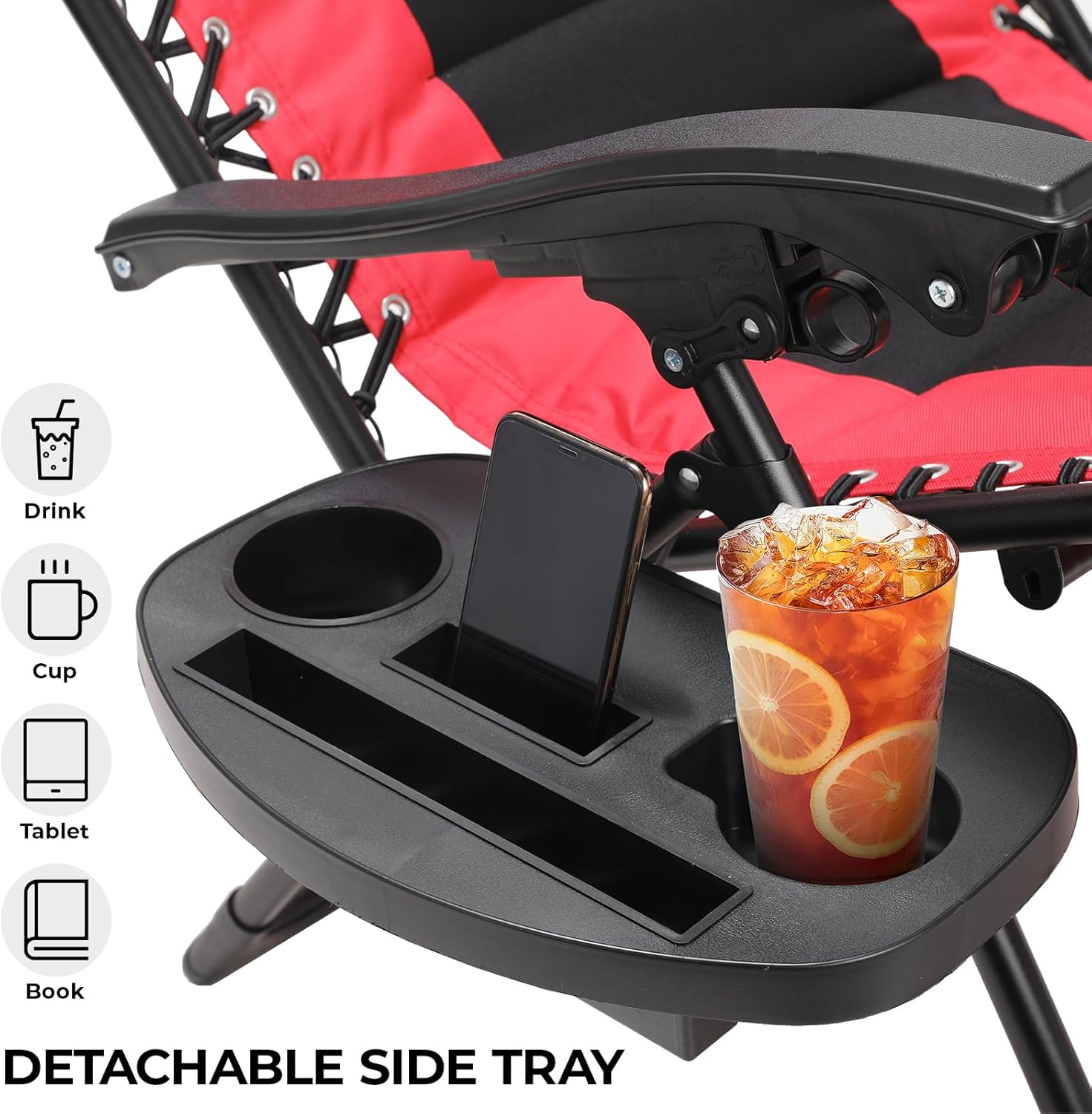 MAMIZO Padded Zero Gravity Chair, Set of 2 Foldable Outdoor Patio Recliner, Anti Gravity Adjustable Lounger w/Removable Pillows and Cup Holder Side Tables, 350 LBS (Red)